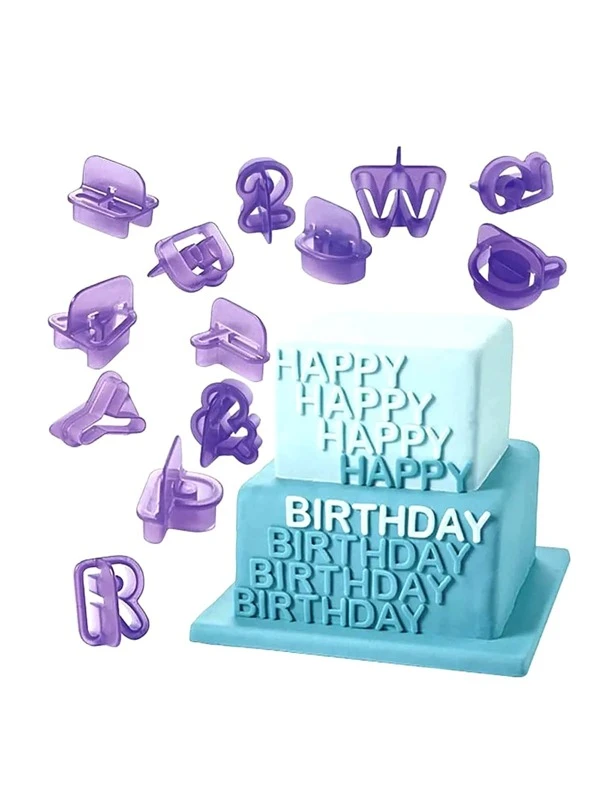 40pcs Purple Plastic Alphabet & Number & Symbol Shaped Cookie Cutters Set For Baking, Cake, Fondant, Diy Tools Purple