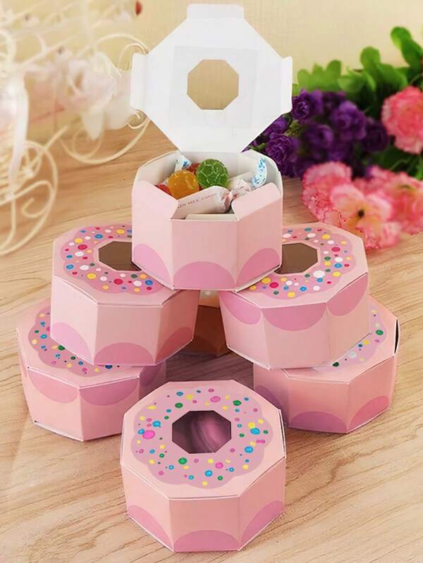 20pcs Pink Donut Shaped Polygon Gift Box Pink