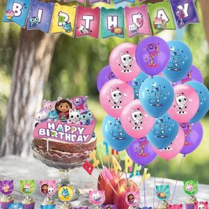 47pcs Dollhouse Themed Birthday Party Decorations, Including Banner, Cake Toppers, Straws, Balloons, Etc.,Christmas Multicolor