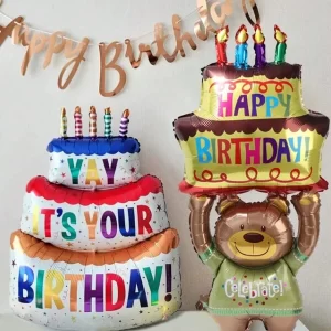 2Pcs/Set Large Happy Birthday Cake Balloons Cartoon 3-Layer 49" Foil Helium Candle Balloons For Gifts Birthday Party Favors Shower Decoration Props Supplies,Christmas Multicolor