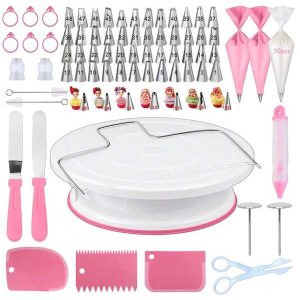 4/7/24/128/157/169pcs Stainless Steel Icing Nozzles, Pink Cake Turntable Set, Reusable & Disposable Piping Bags, Silicone Rings, Converters, Spatulas, Scrapers, Nails And Scissors, Decorating Pens, Baking Tools, Cream, Cookies, Kitchen Utensils For Cake & Pastry Decoration Purple