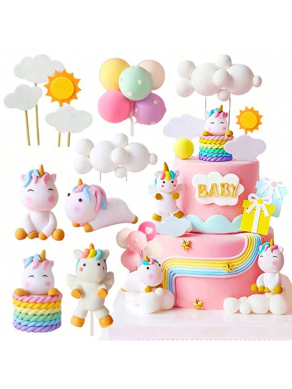 RGT Luxury Rainbow Unicorn Cake Decoration Unicorn Birthday Decoration Rainbow Cake Topper Unicorn Party Favors Rainbow Birthday Decoration Birthday Cake Decoration,Christmas Multicolor