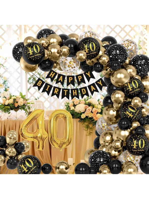 16th 18th 30th 40th 50th Birthday Decoration Kit Black & Gold Decoration Tool Set Balloon Party Decoration Happy Birthday Banner With Arch Birthday Confetti Balloons Birthday Party Supplies,Christmas 40th Birthday