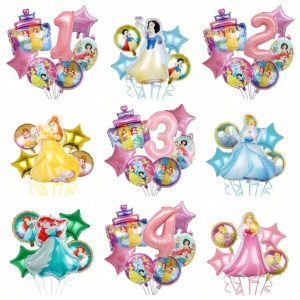 AOGER 7pcs/5pcs Princess Birthday Cake Aluminum Foil Number Balloons, Mermaid Theme Party Decoration Birthday Balloons For Family Gathering,Christmas Multicolor