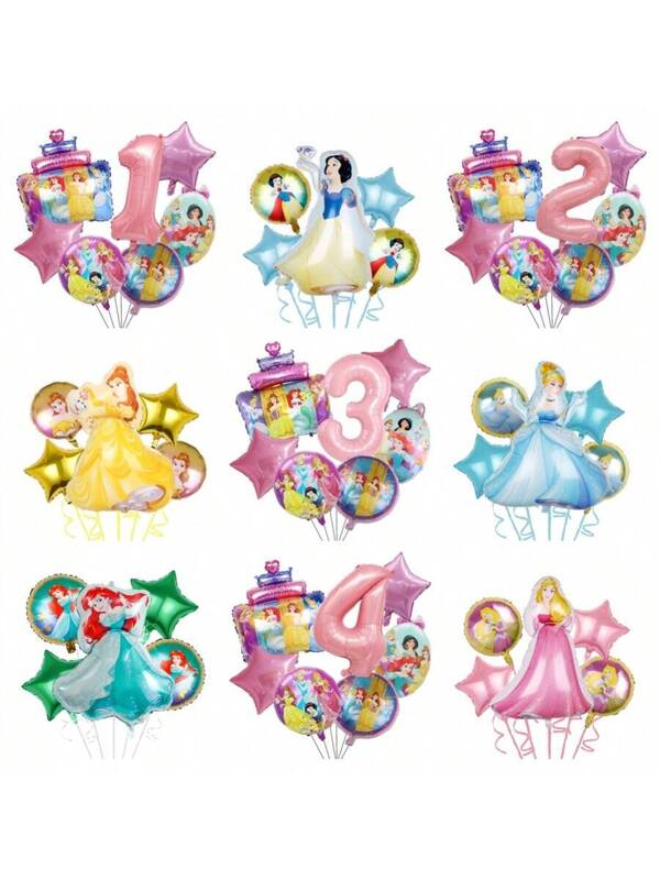 AOGER 7pcs/5pcs Princess Birthday Cake Aluminum Foil Number Balloons, Mermaid Theme Party Decoration Birthday Balloons For Family Gathering,Christmas Multicolor