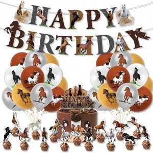 Horse Birthday Party Decorations With Balloons Banner Garland Cake Toppers Set For Western Party Decoration,Christmas Multicolor