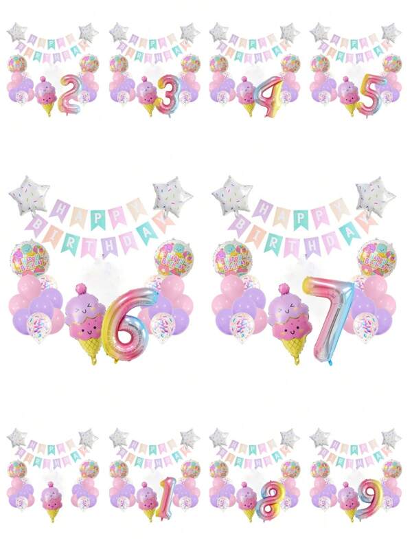 22pcs/Set Cartoon Ice Cream Foil Balloon Garland Kit Cake Birthday Party Decorations Multicolor