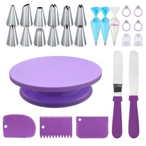 76pcs Stainless Steel Icing Nozzles Cake Turntable Set With 12 Icing Nozzles, 1 Cake Turntable, 2 Reusable Piping Bags, 50 Disposable Piping Bags, 4 Silicone Rings, 2 Converters, 2 Cream Scrapers, 3 Cream Scrapers, Cake Decorating Tools, Nozzles, Pastries, Cupcakes, Baking Tray Decoration, Baking Tools, Icing, Biscuits, Kitchen Gadgets. 76pcs