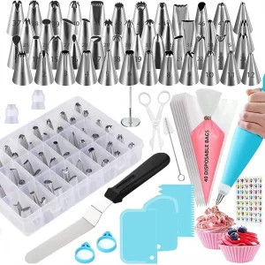 100pcs Set Stainless Steel Icing Nozzles With Storage Box, Piping Bags And Tools For Cake Decoration, Cupcake, Pastry, Baking, Cream, Cookies And Kitchen Supplies Multicolor