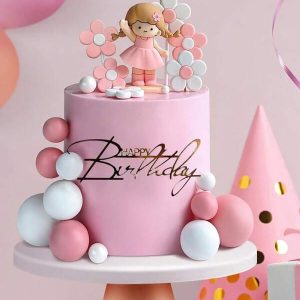 13pcs Pink Skirt Doll Cake Toppers, White Pink Foam Ball Cake Decorations, Suitable For Birthday Parties, Christenings, Wedding Cake Decoration Supplies, Cute Cake Decorations,Christmas Multicolor