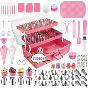 236pcs Cake Decorating Tools Set, Includes Piping Nozzles, Piping Bags, Cake Molds, Icing Spatula, Icing Smoother, Carving Knives, Cake Decorations, Spray Nozzles, Pastry, Cupcake Liners, Baking Pans, Baking Tools, Frosting, Cookies, Kitchen Gadgets Decoration Set