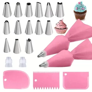 21 Piece Set, Pink Flower Spout Baking Set, Including 14 Flower Spouts, 2 Converters, 2 Flower Bags, And 3 Frosting Spatulas. Cake Decoration, Nozzle, Pastry, Cupcake, Baking Tray Decoration, Baking Tools, Decoration Tools, Cake Tools, Cream, Biscuits, Kitchen Gadgets Multicolor