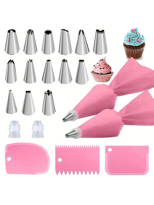 21 Piece Set, Pink Flower Spout Baking Set, Including 14 Flower Spouts, 2 Converters, 2 Flower Bags, And 3 Frosting Spatulas. Cake Decoration, Nozzle, Pastry, Cupcake, Baking Tray Decoration, Baking Tools, Decoration Tools, Cake Tools, Cream, Biscuits, Kitchen Gadgets Multicolor