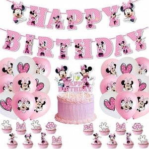 32pcs/Set Pink Theme Birthday Party Decorations - Balloons, Banner, Cake Toppers, For Home Celebration,Christmas Pink