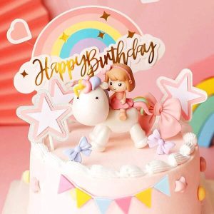 1pc Or 6PCS Unicorn Cake Topper, Baked Cake Decoration Plastic Ornaments, Star Cake Decoration, Triangular Bunting, Cartoon Cute Rainbow Decoration Plug-In, Suitable For Birthday Party Cake Decoration Supplies, Unicorn Theme Supplies, Christening Party Decoration Supplies,Christmas Color