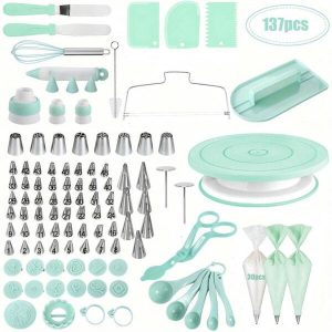 137pcs Cake Turntable Set, Cake Decoration Piping Tips, Baking Cup, Baking Tray, Baking Tools, Frosting, Cookies, Kitchen Utensils Baking Tools