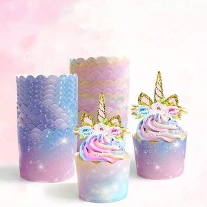 40pcs Purple Starry Sky Cup Baking Cup Muffin Cup Baking Cake Dessert Mold Packaging Paper Cup Party Party Home Oil-Proof Heat-Resistant Baking Thickened Lining Packaging Paper Cup Multicolor