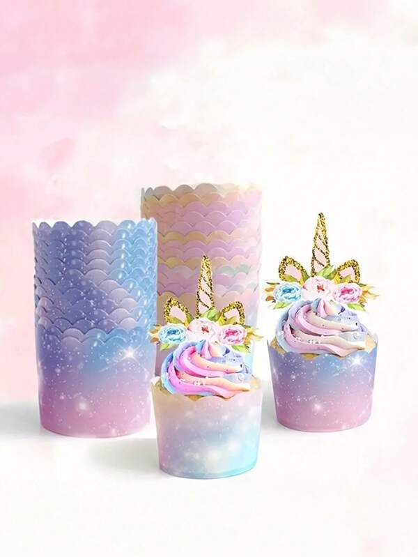 40pcs Purple Starry Sky Cup Baking Cup Muffin Cup Baking Cake Dessert Mold Packaging Paper Cup Party Party Home Oil-Proof Heat-Resistant Baking Thickened Lining Packaging Paper Cup Multicolor