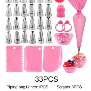 111PCS/33PCS/21 Pieces Baking Cake Decorating Kit, Pink, Blue Decorating Bag, Reusable Baking Cookie Cake Cream Decorating Mold, Party Birthday Cake Making Kit Multicolor