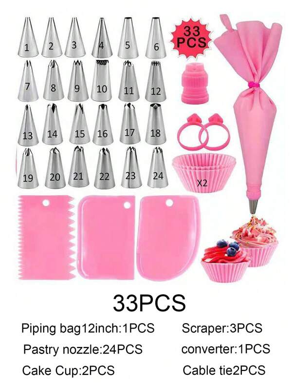 111PCS/33PCS/21 Pieces Baking Cake Decorating Kit, Pink, Blue Decorating Bag, Reusable Baking Cookie Cake Cream Decorating Mold, Party Birthday Cake Making Kit Multicolor