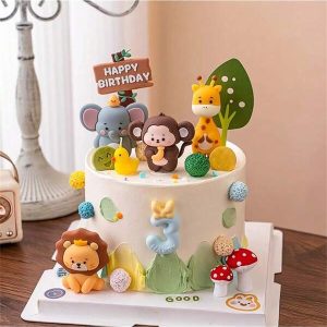 6pcs New Cute Cartoon Animal Theme Cake Topper Jungle Safari Cupcake Decoration For Birthday Party Decoration, Jungle Safari Animal Party Supplies Multicolor