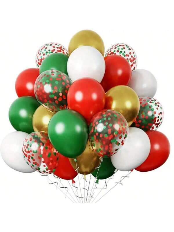 43pcs Christmas Red, Green & White Balloon Set With Tying Tool, Suitable For Christmas, New Year, Birthday, Wedding And Party Decoration Christmas Theme Balloon Set