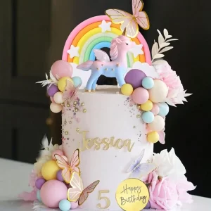 1set Rainbow Princess Castle Cake Decoration Happy Birthday Party Cake Decoration Cuttings Set,Christmas Multicolor