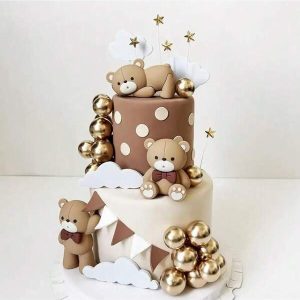 8pcs/Set Brown Bear Cake Topper For Birthday Shower Party Cake Decorations Supplies,Christmas Multicolor