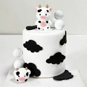 7PCS Cow Cake Topper, Cute Cartoon Cow Cake Decoration, White Foam Ball Cake Decoration, Suitable For Birthday Cake Decoration, Christening Gender Reveal Ceremony Cake Decoration, Cow Theme Cake Decoration,Christmas Multicolor