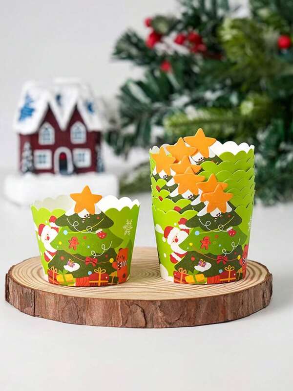 20/30pcs Christmas Decoration Cake Cups, Gingerbread Man Snowman Christmas Cups, Christmas Decorations. Baked Food Packaging Boxes, Dessert Cake Cups, Party Decorations, Christmas Decoration Cups Multicolor