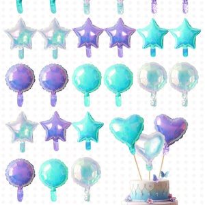 6pcs 10-Inch Mini Rainbow Colored Balloon Set, Including Purple, Rainbow, Turquoise Foil Star, Heart & Round Balloons, Suitable For Cake Decorations, Mermaid Themed, Unicorn Party, Butterfly Decor, DIY Decorations, Birthday Party, Baby Shower, Wedding,Christmas Multicolor