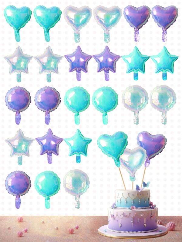 6pcs 10-Inch Mini Rainbow Colored Balloon Set, Including Purple, Rainbow, Turquoise Foil Star, Heart & Round Balloons, Suitable For Cake Decorations, Mermaid Themed, Unicorn Party, Butterfly Decor, DIY Decorations, Birthday Party, Baby Shower, Wedding,Christmas Multicolor