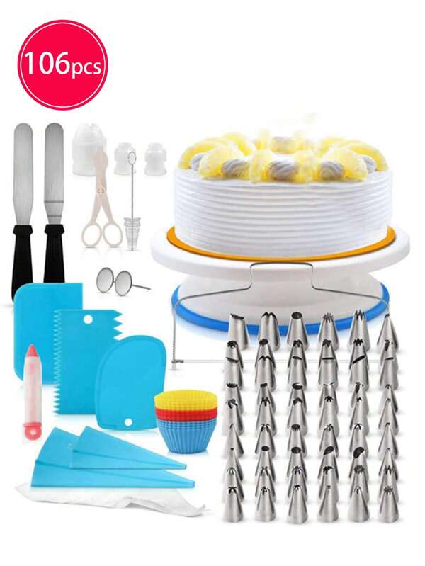 16 / 66 / 106pcs Turntable Cake Decorating Tools Kit, Baking & Fondant Supplies Decorating Machine