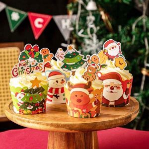 12pcs Christmas Decoration Cake Cups, Gingerbread Man Snowman Christmas Cups, Christmas Decorations. Baked Food Packaging Boxes, Dessert Cake Cups, Party Decorations, Christmas Decoration Cups Christmas Gifts Merry Christmas Christmas Eve Christmas Party Multicolor