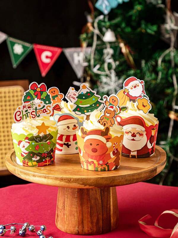 12pcs Christmas Decoration Cake Cups, Gingerbread Man Snowman Christmas Cups, Christmas Decorations. Baked Food Packaging Boxes, Dessert Cake Cups, Party Decorations, Christmas Decoration Cups Christmas Gifts Merry Christmas Christmas Eve Christmas Party Multicolor