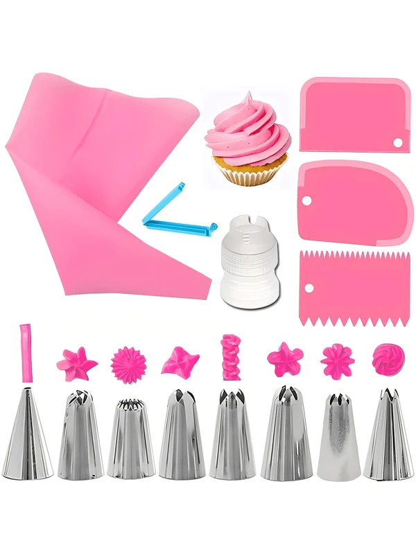 14pcs Cake Decorating Piping Tips Set, Includes Piping Bags, Frosting Spatula & Sealing Clips Multicolor