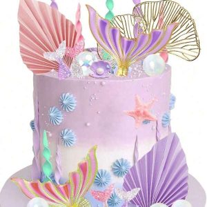 27 Pcs Mermaid Cake Toppers, Including Purple And Pink Mermaid Fish Tail Cake Decorations, Seaweed Shell Starfish Mermaid Underwater Theme Cake Decorations, Transparent Bubble Ball Ginkgo Leaf Purple And Pink Paper Fan Cake Decorations, Suitable For Birthday Cakes, Baptism Party Cakes, Wedding Cakes, Mermaid Theme Cake Decorations,Christmas Multicolor