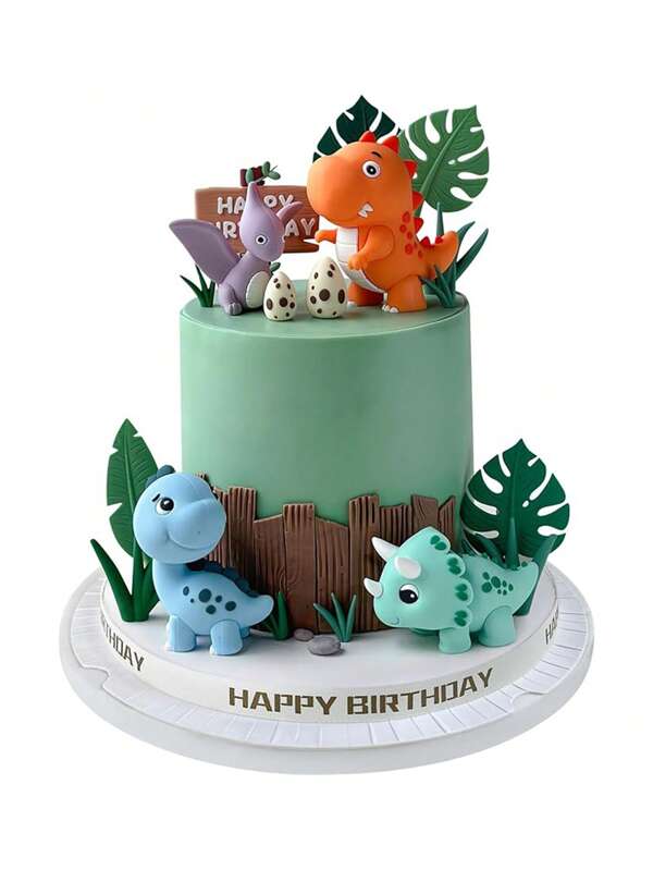 7/16 Dinosaur Cake Decoration Cartoon Dinosaur Themed Cake Decoration Set 3D Dinosaur Model Birthday Cake Decoration Wildlife Party Multicolor