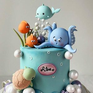 Ocean World Theme Cake Topper, Octopus, Whale, Manta Ray, Bobo Fish, Sea Turtle, Coral Soft Plastic Ornaments, Ocean Theme Cake Decoration, Suitable For Birthday Party, Baptism, Gender Reveal Party Cake Decoration, Table Decoration, Reusable Multicolor